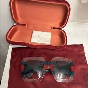 Gucci Women's Sunglasses with Blue and Red Accents